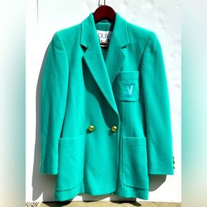Laurèl Women’s Wool Double Breasted Blazer Turquoise / Teal Blue Blazer Size M